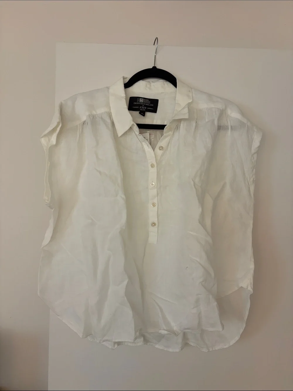 J. Crew White Sleeveless Linen Button-Front Shirt